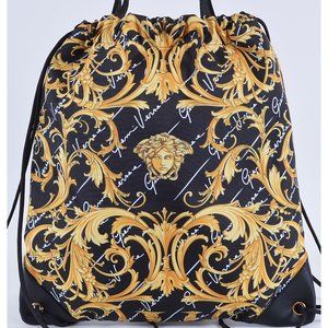 NEW Versace $1,095 Baroque Medusa Print Nylon Cinched Drawstring Purse Backpack